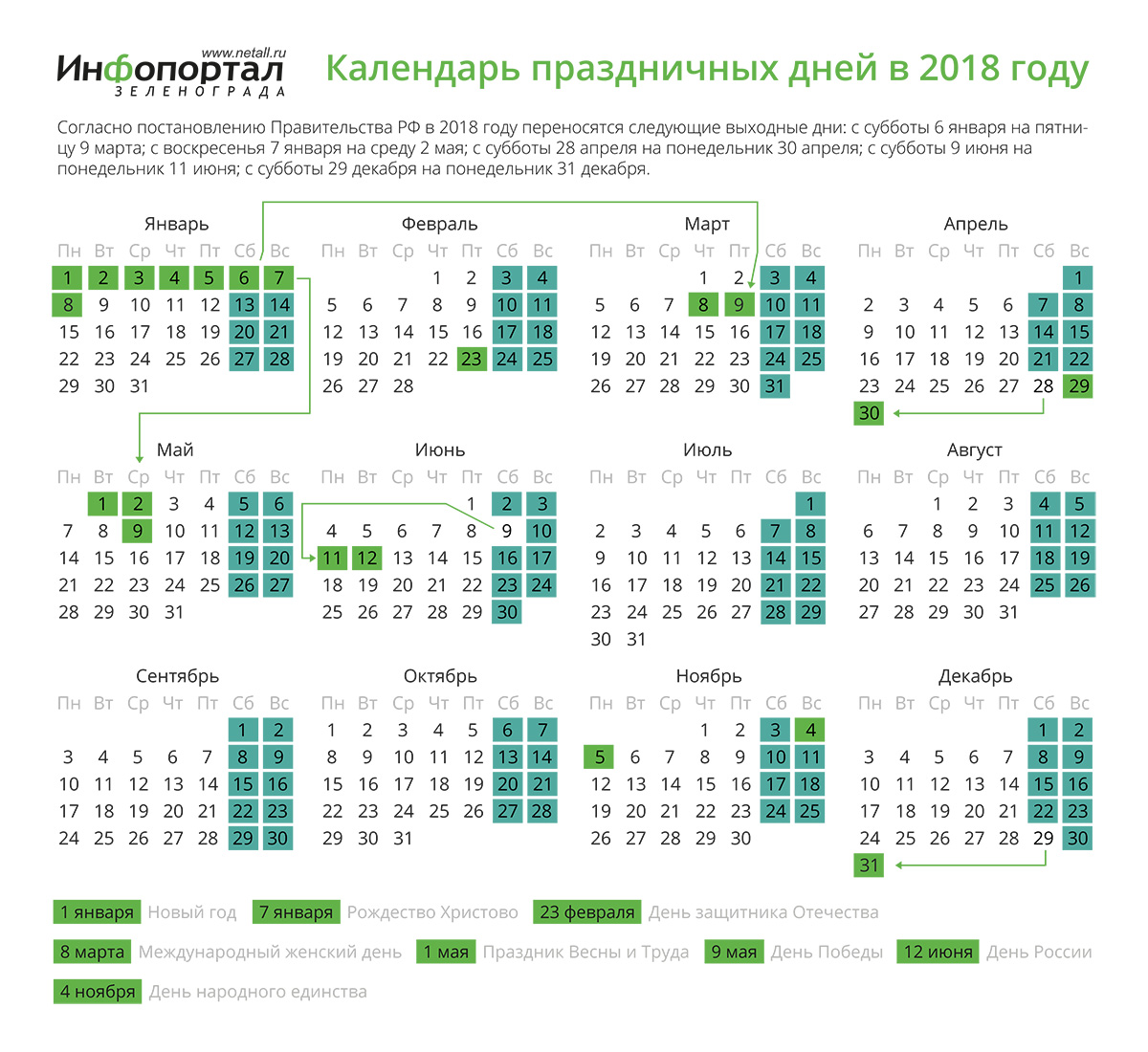 Зеленоград, новости: Календарь праздников на 2018 год