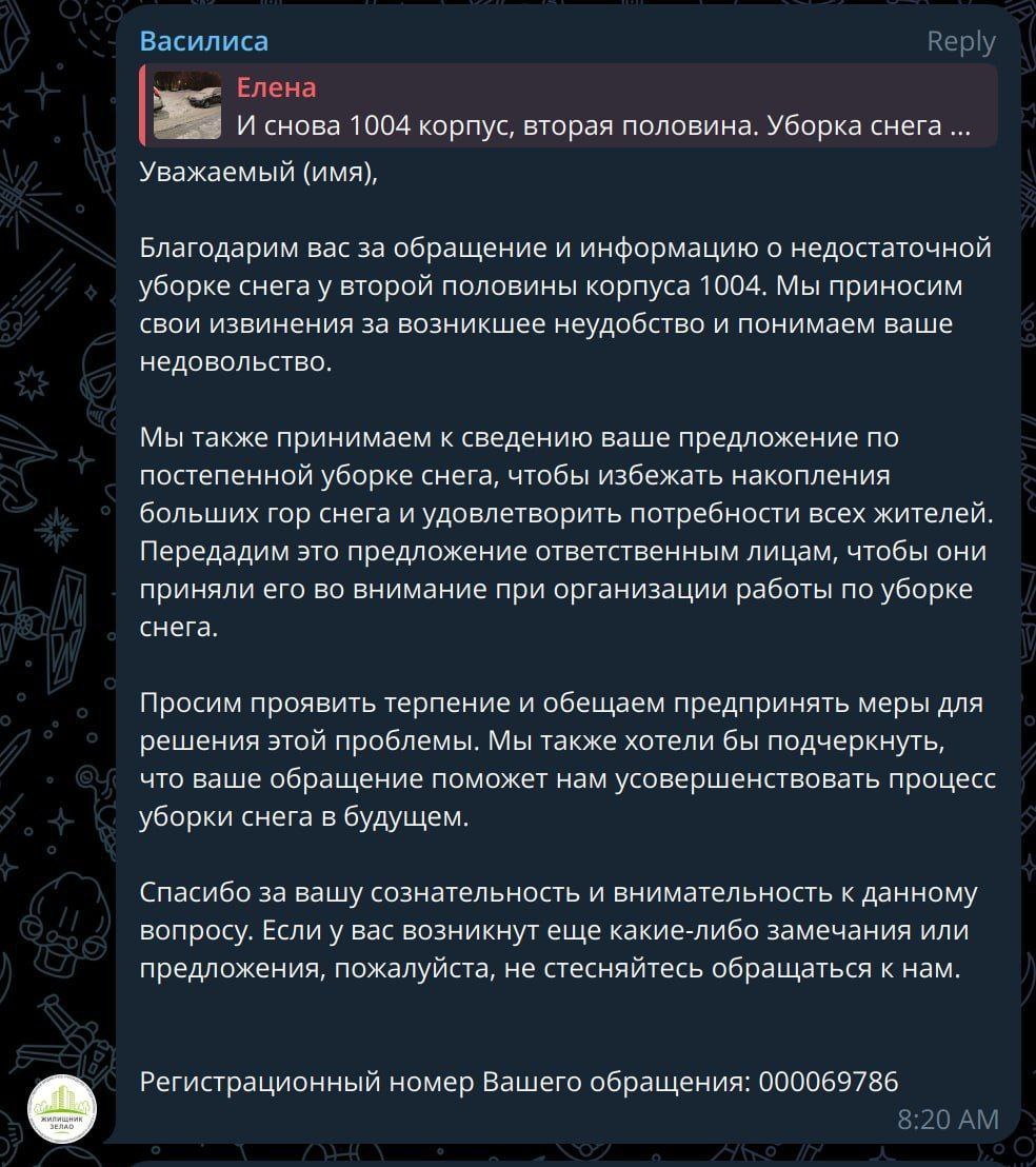 Зеленоград, новости: К подготовке ответов на жалобы про уборку снега  подключили искусственный интеллект