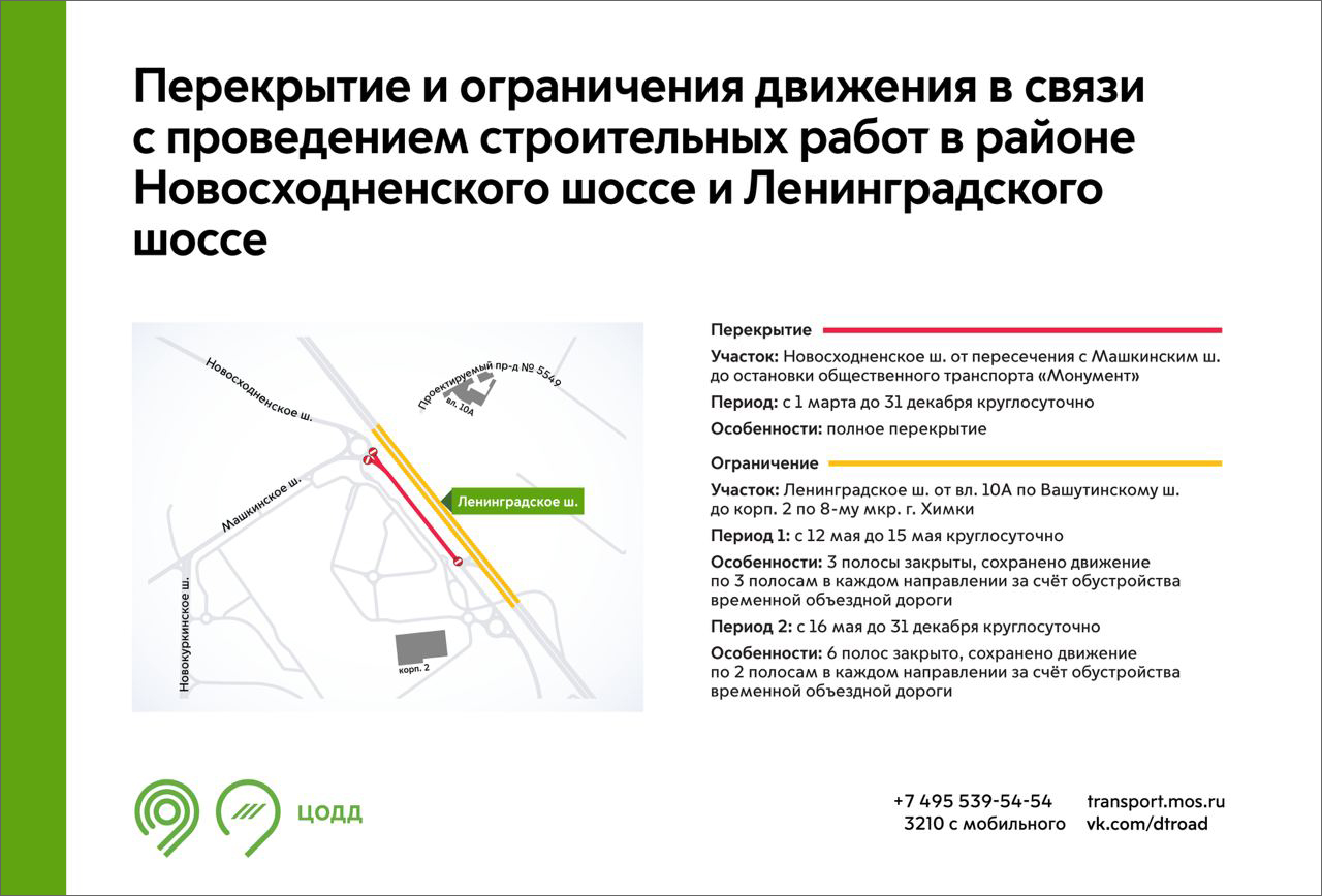 Зеленоград, новости: Участок Новосходненского шоссе у «Меги» перекрыли до  конца года